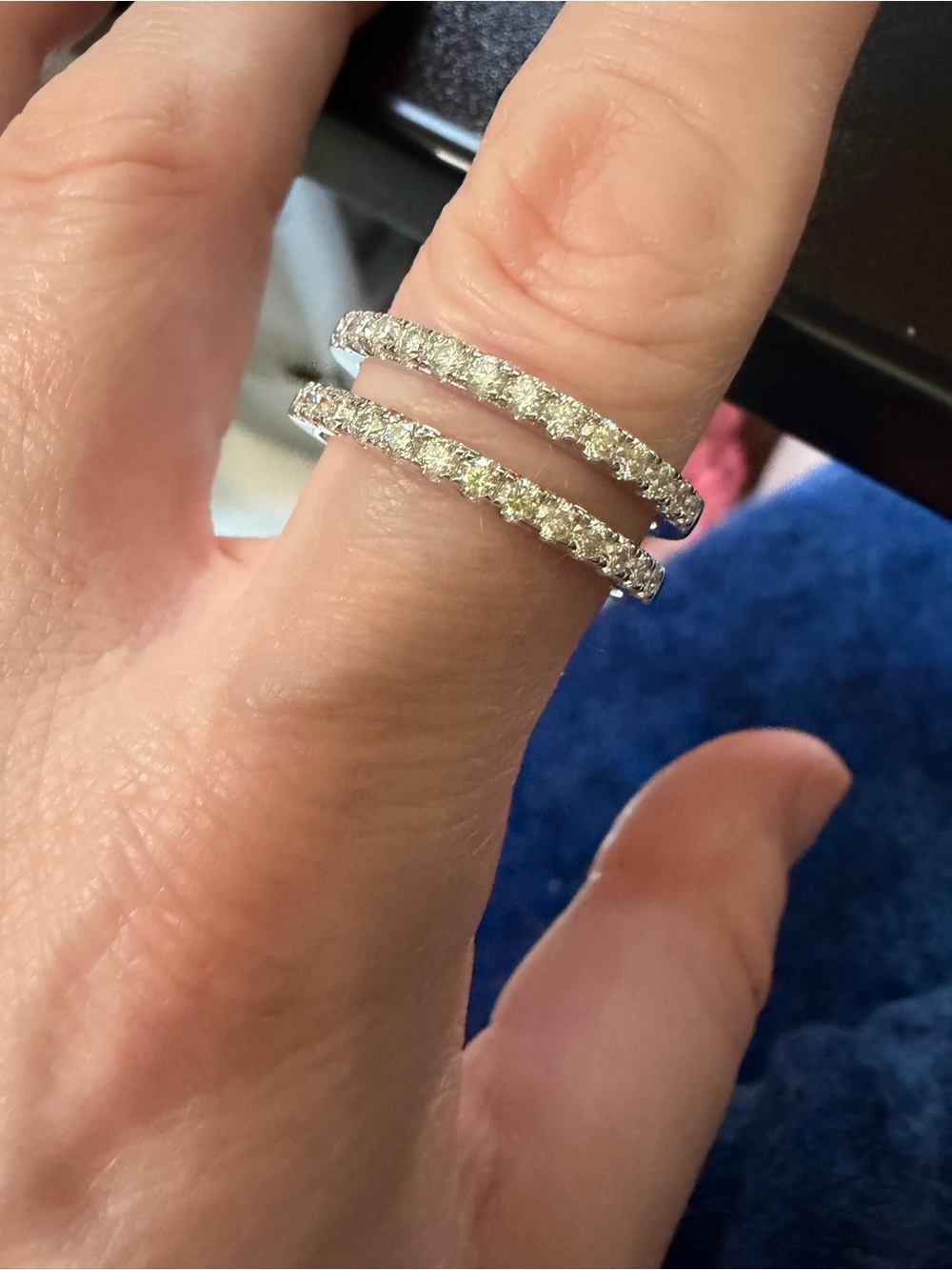 Elegant Double Row Pavé moissanite Wrap Ring - Silver size 10
